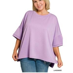 Zenana NWOT Lavender Scuba round Neck Oversized Top with Side Slits Size 2X/3X